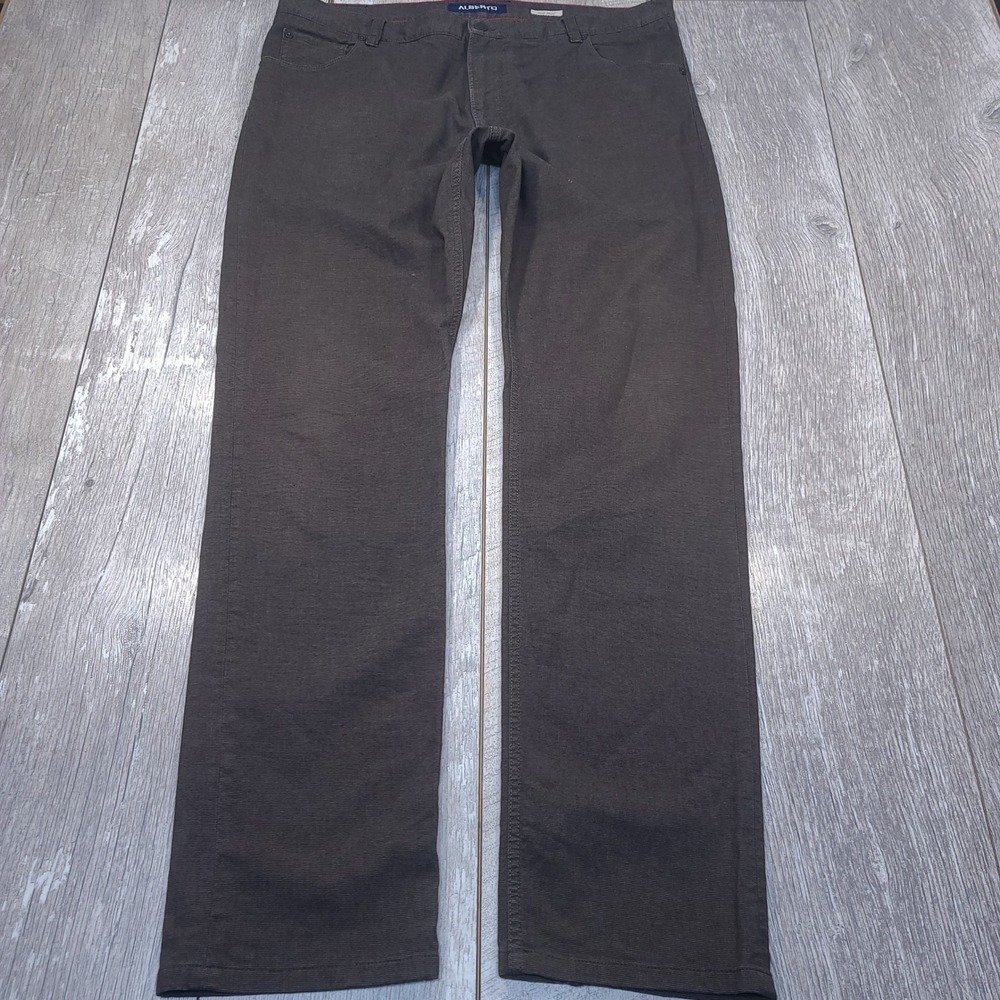 Alberto Pants Mens 40x35 Brown Stone Modern Fit Salt Pepper Textured Trousers